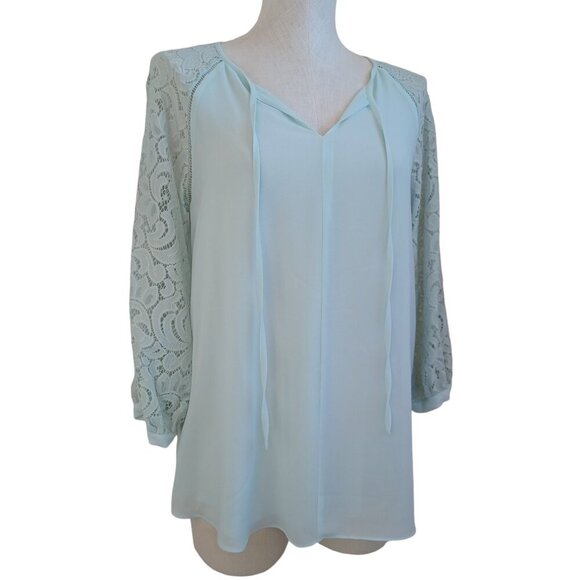 Haute Hippie Tribe Top Woven Chiffon Lace Sleeves Tie Neckline Womens XS - Picture 16 of 16